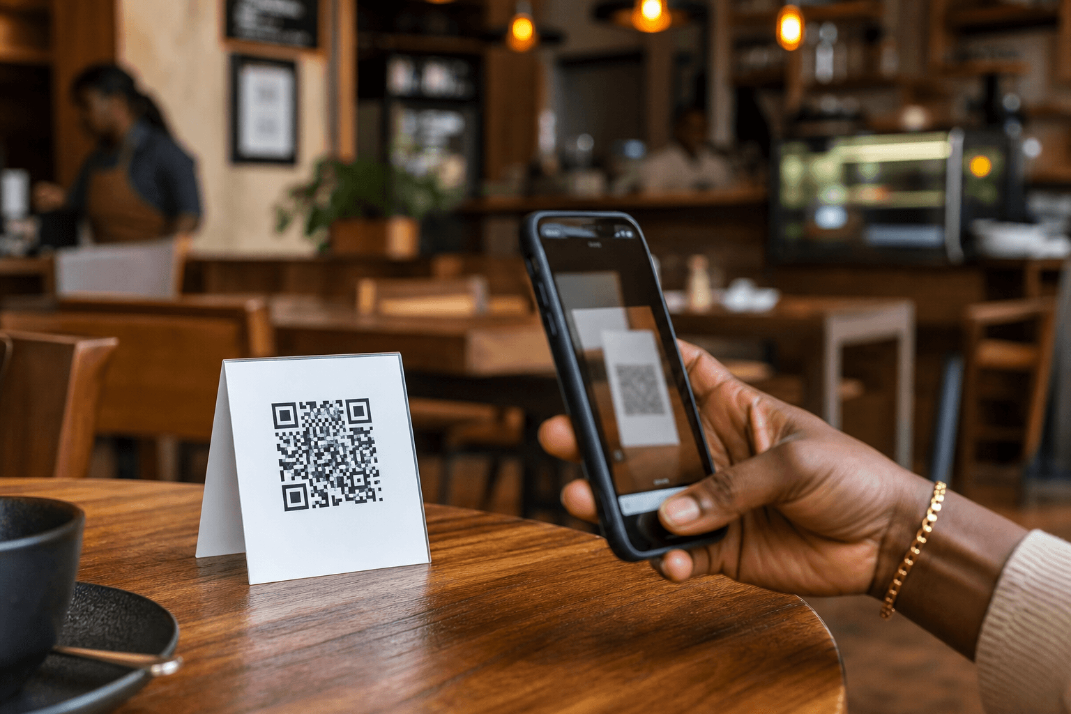 Client scannant un QR code en restaurant